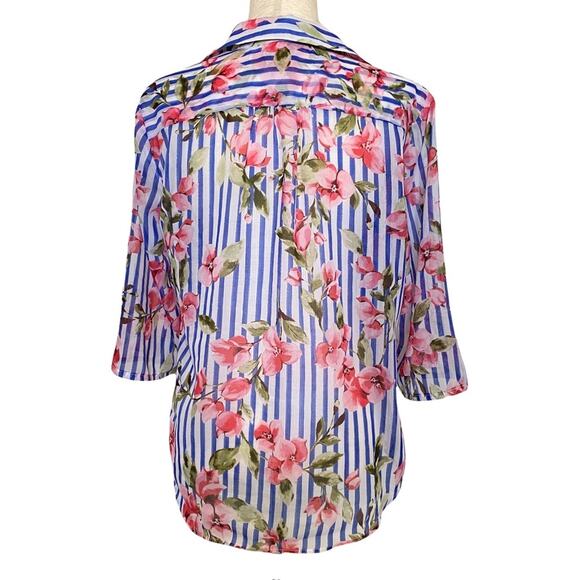 TALBOTS Floral Button Down Blouse Size Large Petite Business Casual Lightweight - Picture 2 of 5